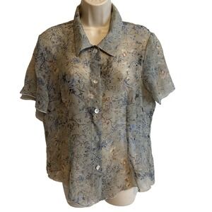 Believe Floral Sheer Y2K Chiffon Button Blouse 14 Short Sleeve Ethereal Romantic